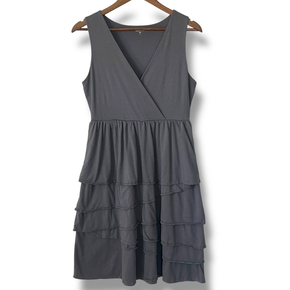 Garnet Hill Gray Tank Wrap Surplice Front Tiered Ruffle Dress Size S 100% Cotton